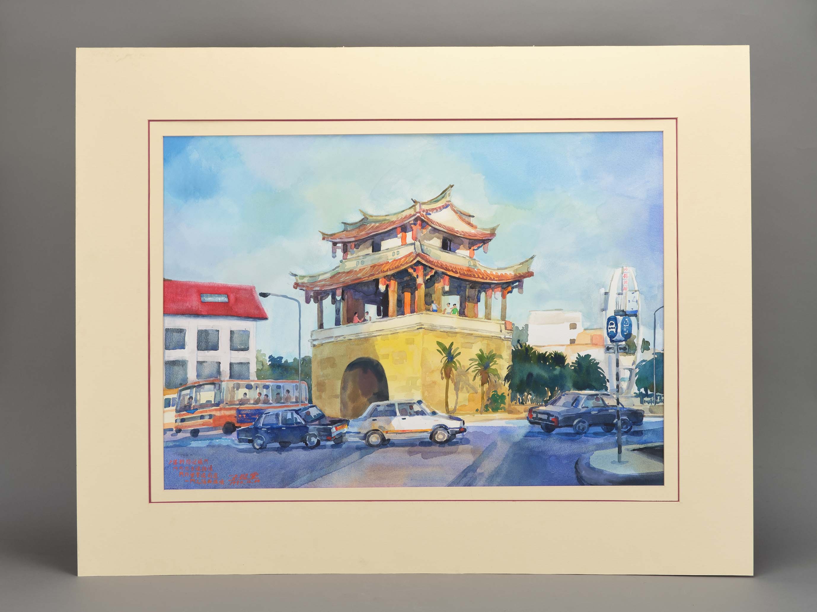 王昭堂以寫生的方式，透過水彩描繪紀錄了1990年的東門城樓，他巧妙運用寒暖色調，表達冬季夕陽餘暉中，光線和煦但氣溫已漸低的東門街景。